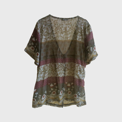 Vintage Army Green Chiffon Blouse