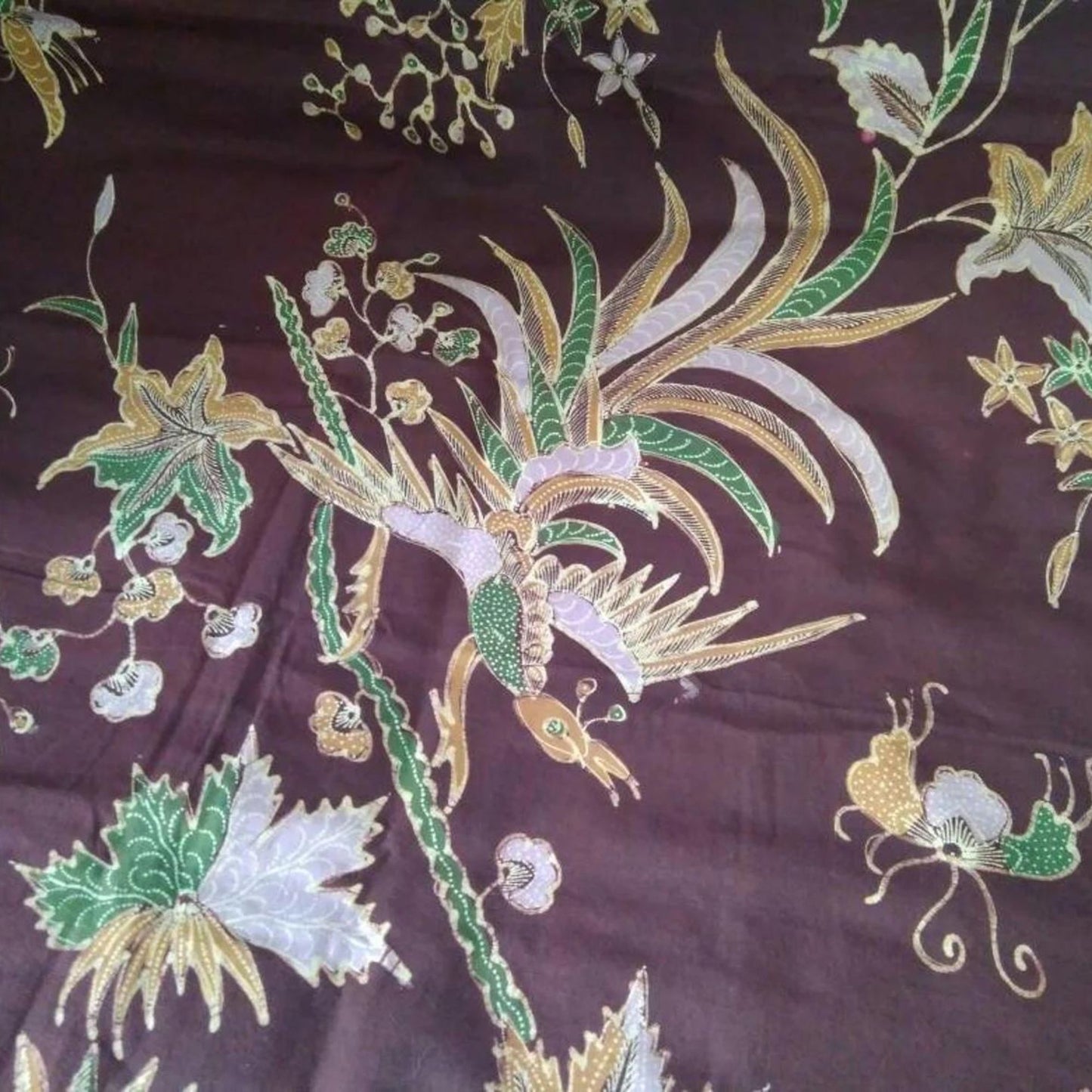 Vintage Hand Drawn Batik Sogan Buketan With Bouquet and Phoenix Kain