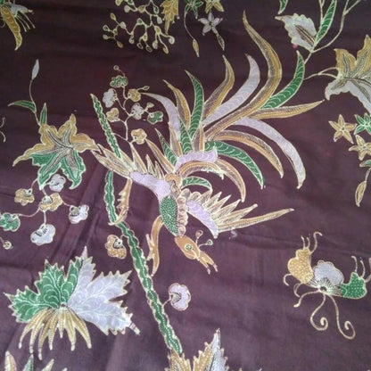 Vintage Hand Drawn Batik Sogan Buketan With Bouquet and Phoenix Kain