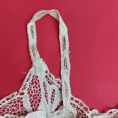 Indonesian Vintage White Camisole with Floral Kerancang Embroidery