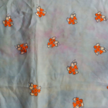1990s Geometric Flowers Silk Blue Orange Scarf