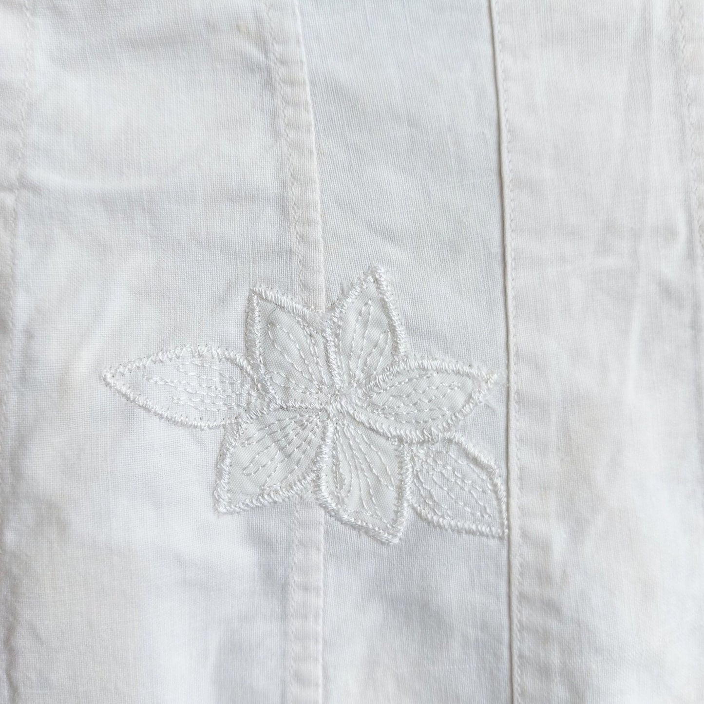 Indonesian Vintage White Camisole with Floral Kerancang Embroidery