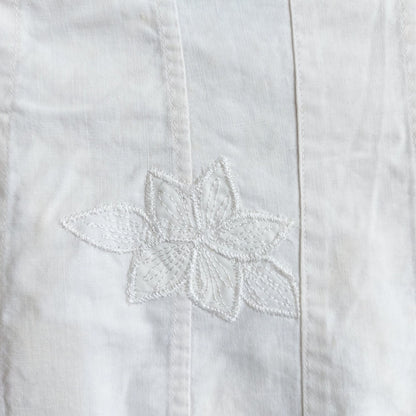 Indonesian Vintage White Camisole with Floral Kerancang Embroidery