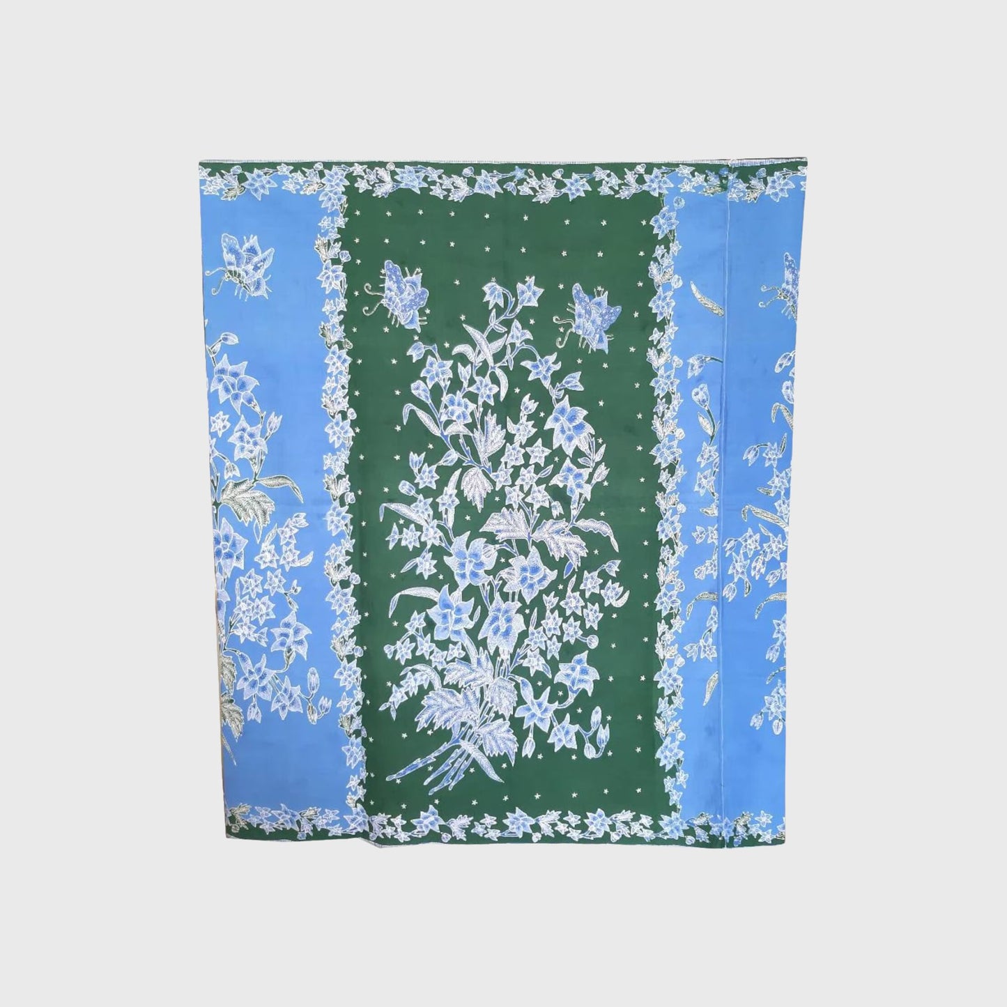 Vintage Indonesian Hand Drawn Sarung in Blue Turquoise with Buketan and Butterfly