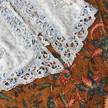 Vintage Ivory Indonesian Kebaya Krancang with Blue Embrooderies