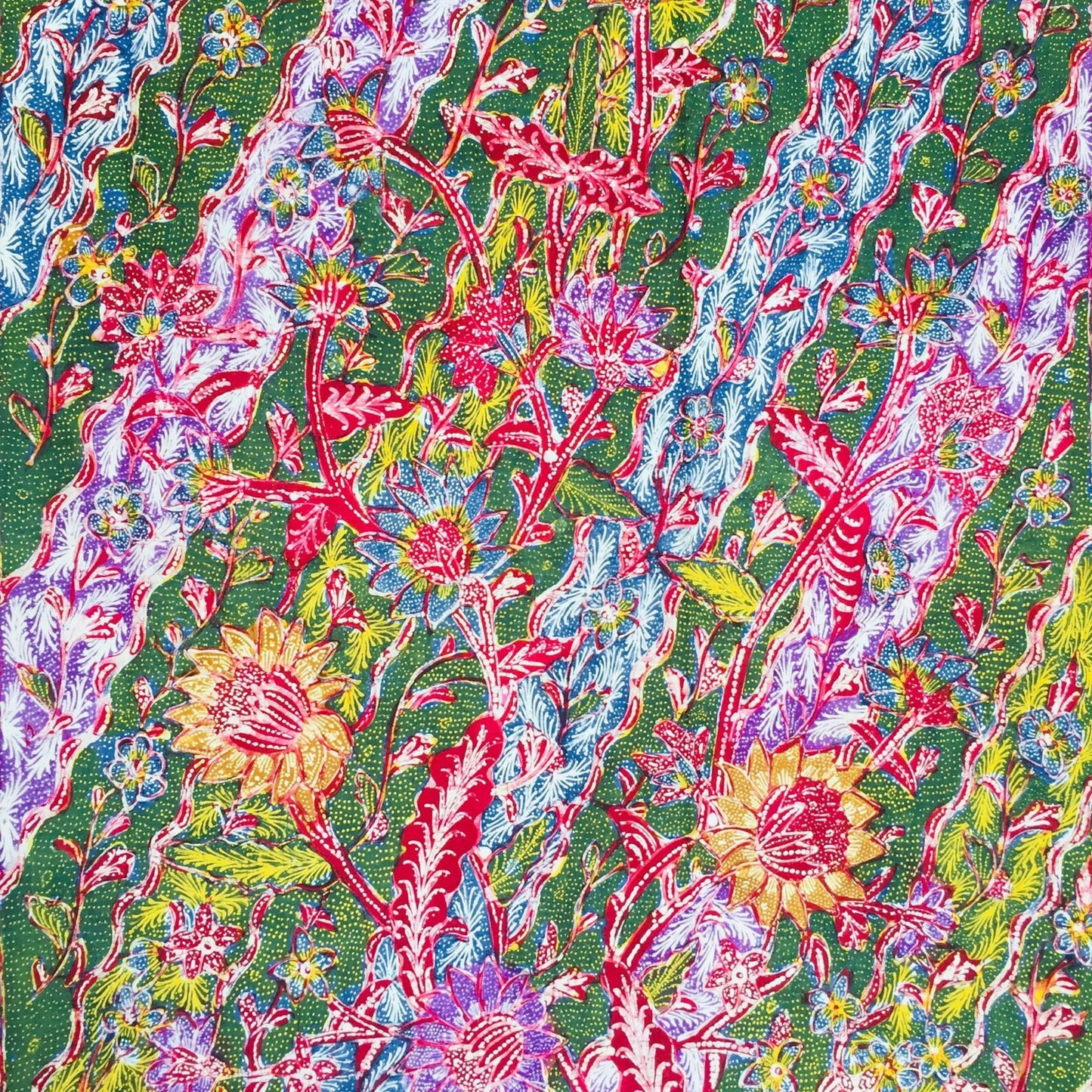Vintage Peranakan Hand Drawn Tiga Negeri Sarong Batik in Green (Bianjoe) Sekarjagad (World of Flowers)