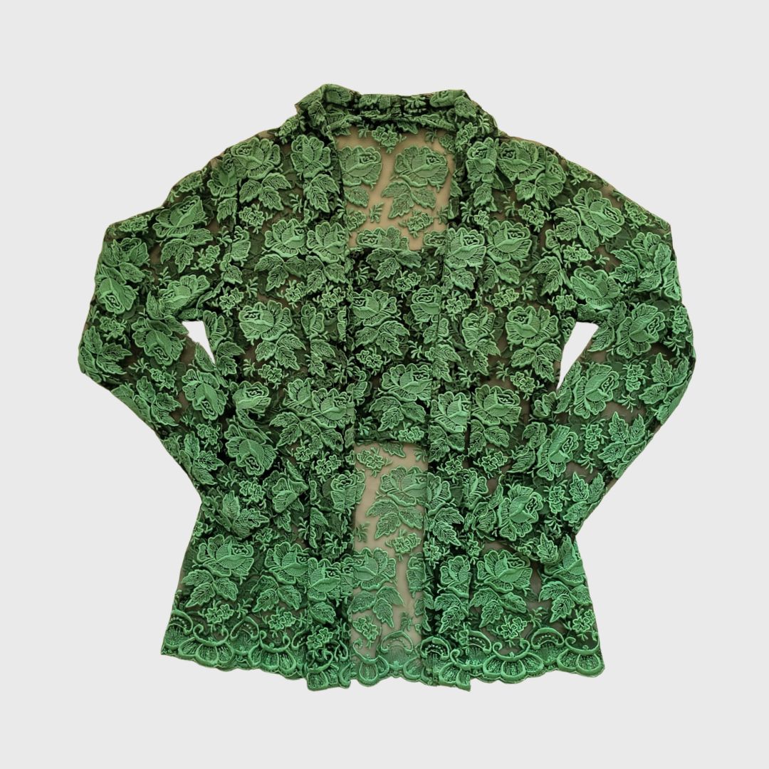 Vintage Green Rose Floral Kebaya Kutubaru