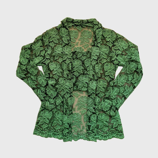 Vintage Green Rose Floral Kebaya Kutubaru