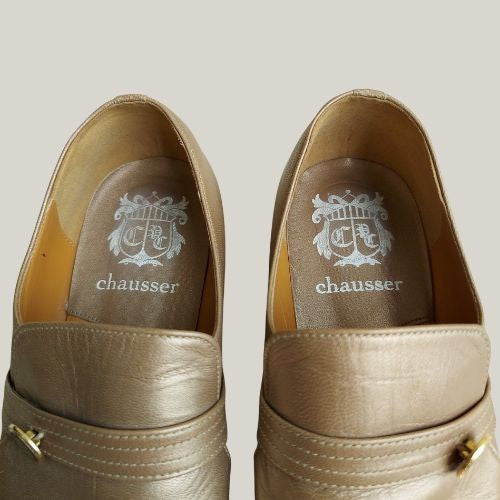 1990s Camel Leather Gold Tone Loafers
