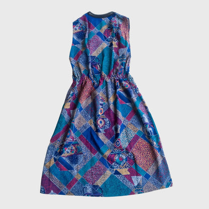 Vintage Blue Abstract Sleeveless Dress