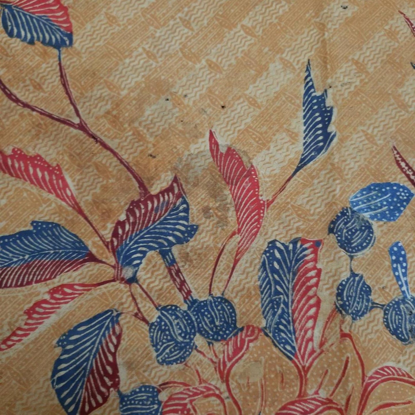 Vintage Indonesian Hand Drawn Batik Saroong Dutch Motif (Belanda) in Brick Red with Flamingo and Lillies