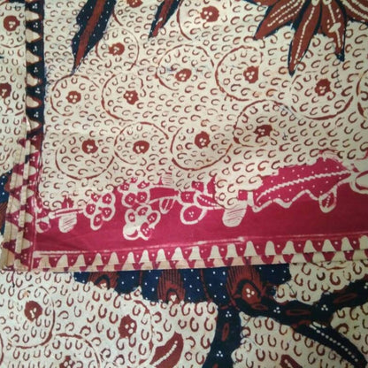 Vintage Indonesian Hand Drawn Batik with Peacock and Floral Background