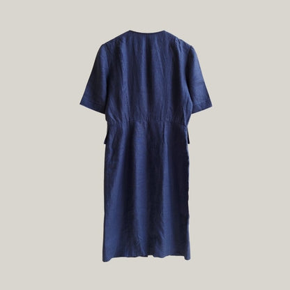 Vintage Plain Pocket Navy Dress