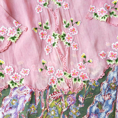 Vintage Indonesian Kebaya Encim in Pink with Pink Chrysanthemum Embroidery