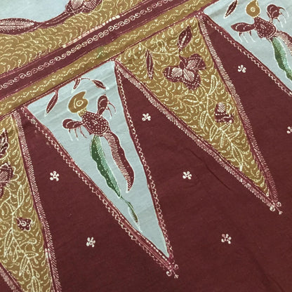 Vintage Indonesian Hand Drawn Javanese Batik Indramayu in Gray with Peacock Saroong