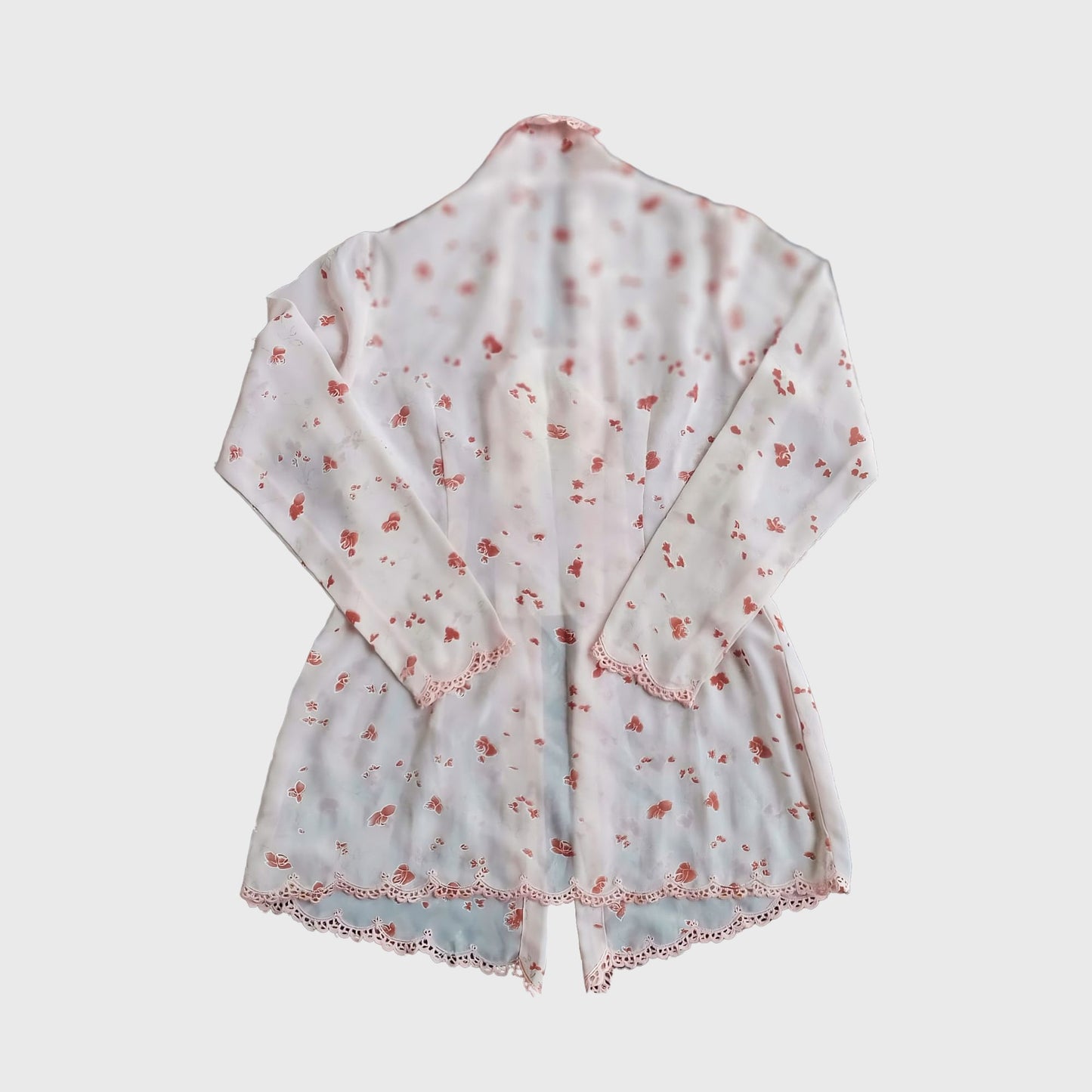 Vintage White Simple Encim Red Floral Kebaya