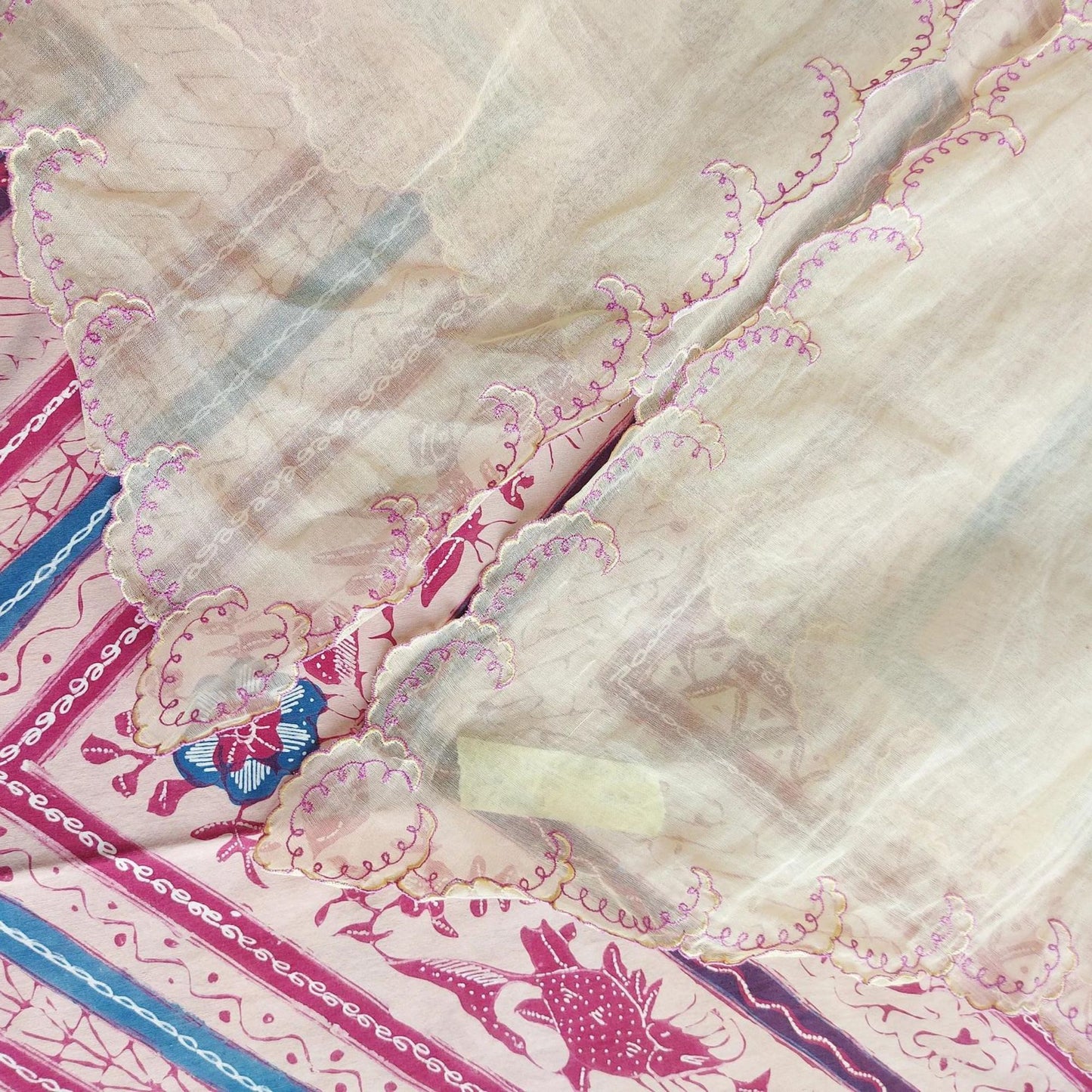 Vintage Yellow Indonesian Kebaya with Purple Embroidery
