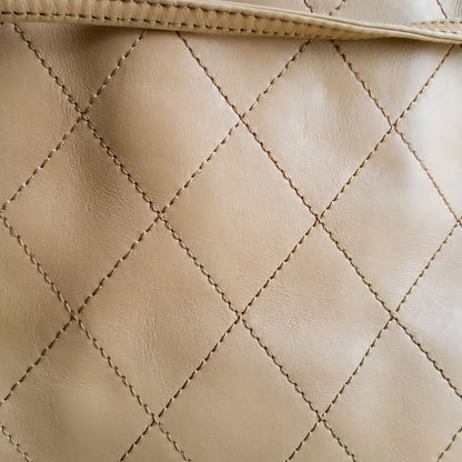 Vintage Quilted Diagonal Taupe Leather Shoulder Bag