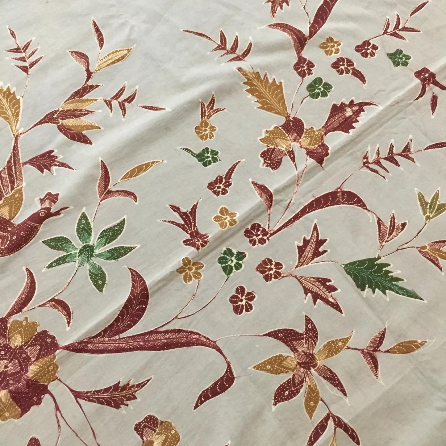 Vintage Indonesian Hand Drawn Javanese Batik Indramayu in Gray with Peacock Saroong