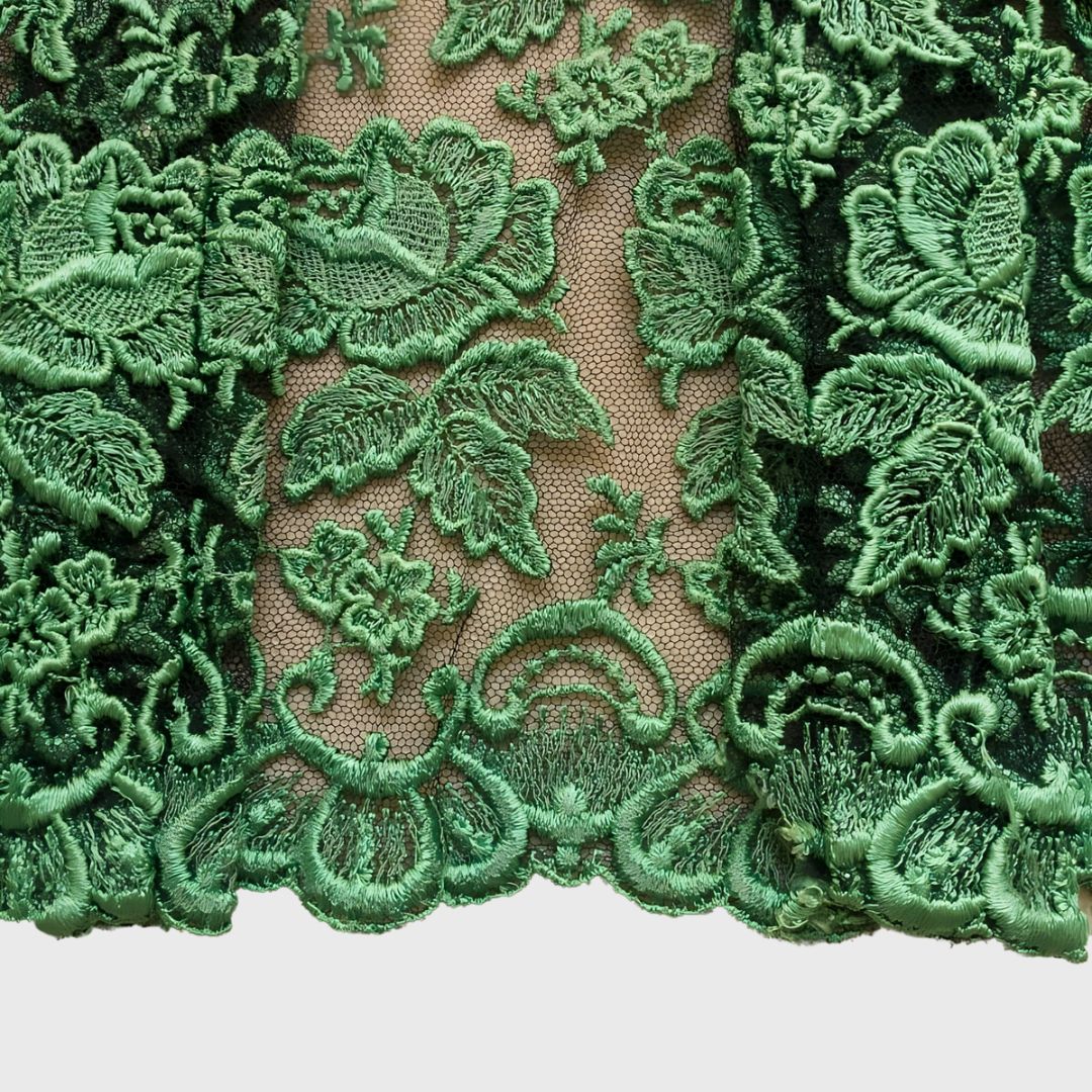 Vintage Green Rose Floral Kebaya Kutubaru