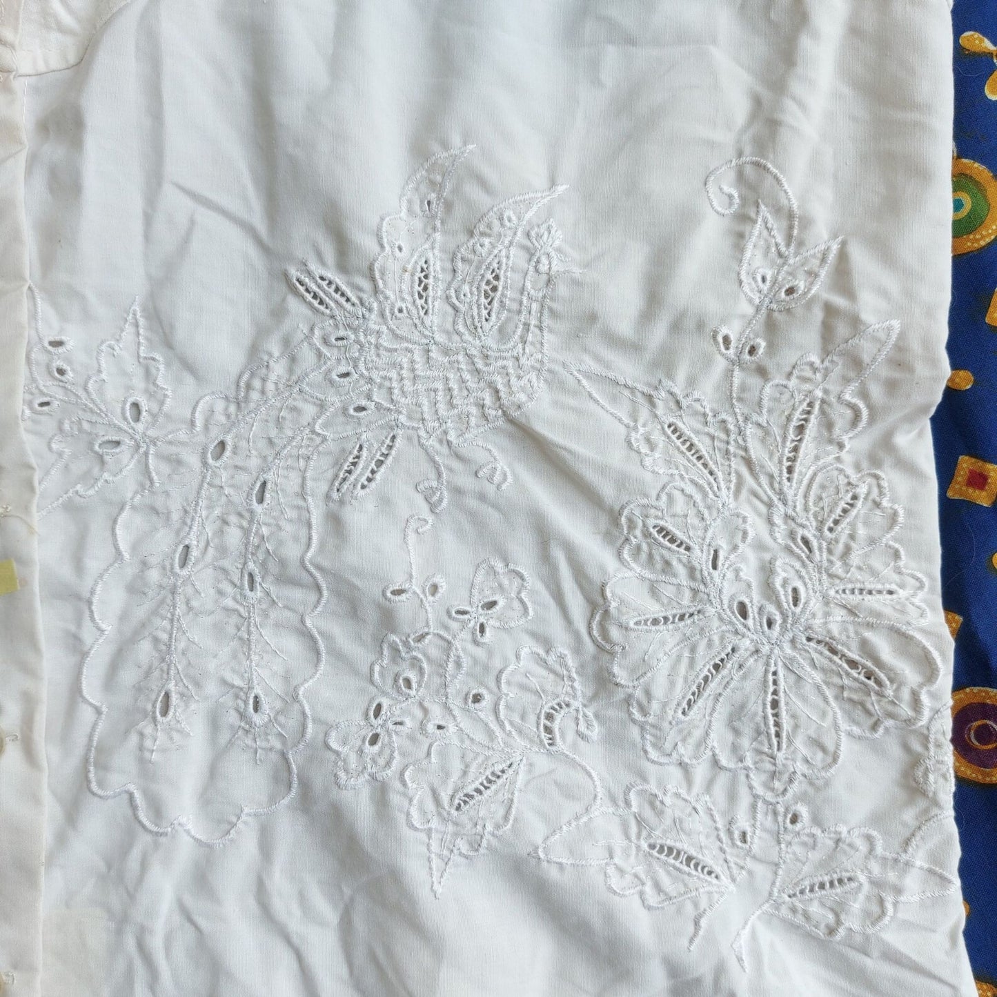 Indonesian Vintage White Camisole with Peacock Embroidery