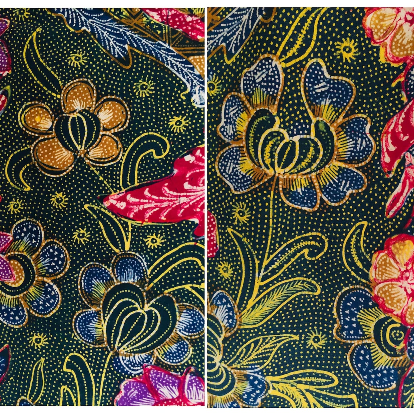 Vintage Indonesian Hand Drawn Dark Green Batik Hand Drawn Green Batik Tiga Negri Biantjoe Sign by Tjoa Siang Gwan