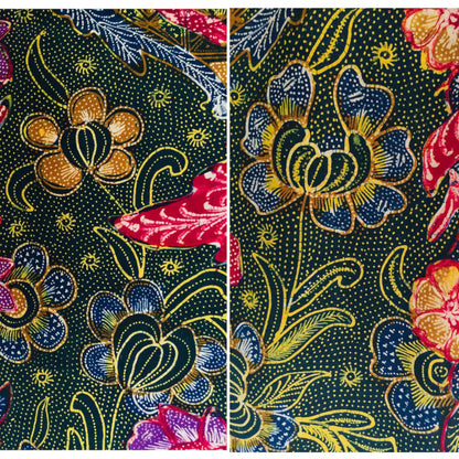 Vintage Indonesian Hand Drawn Dark Green Batik Hand Drawn Green Batik Tiga Negri Biantjoe Sign by Tjoa Siang Gwan