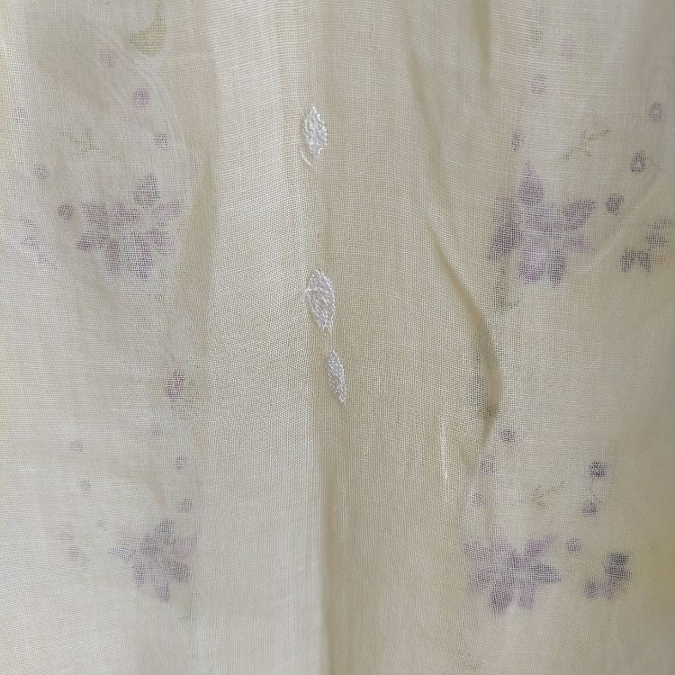 Vintage White  Encim Kebaya With Floral Purple Embroidery