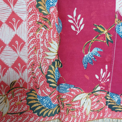 Vintage Old Indonesian Hand Drawn Magenta Kudus Batik Sarung