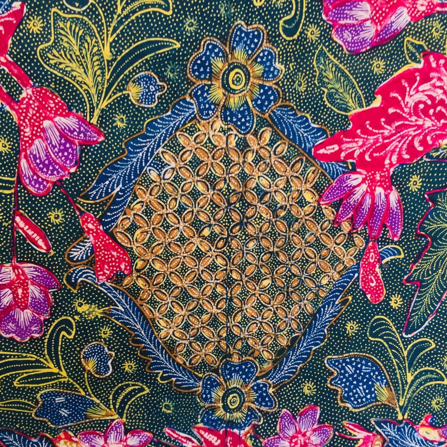 Vintage Indonesian Hand Drawn Dark Green Batik Hand Drawn Green Batik Tiga Negri Biantjoe Sign by Tjoa Siang Gwan