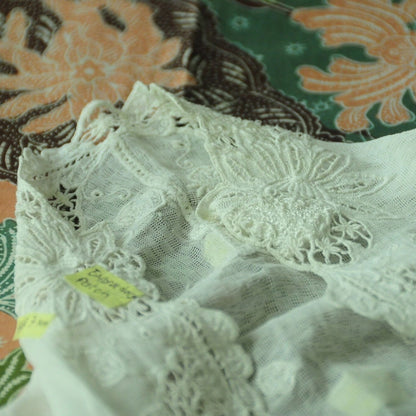 Vintage Broken White Indonesian Kebaya with Checkered Pattern and Dutch Lace Embroidery