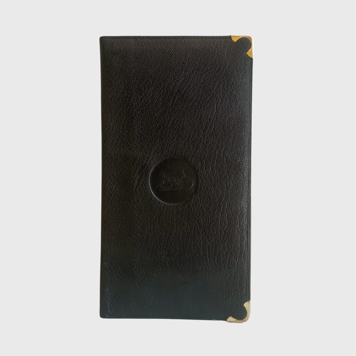 Vintage Carriage Logo Black Leather Long Wallet