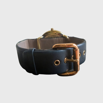 2000s MBM1154 Gold Accent Black Leather Watch