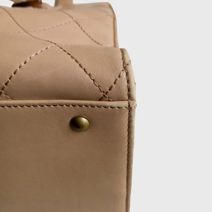 Vintage Quilted Diagonal Taupe Leather Shoulder Bag
